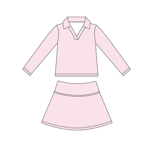 Baby Girls Light Pink Long Sleeve Top Skirt Short Yoga Active Clothes Set Preorder