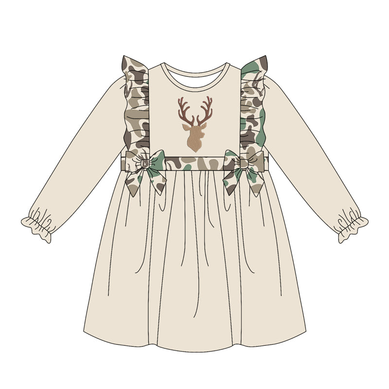 Baby Girls Long Sleeve Green Camo Deer Hunting Knee Length Dresses Preorder