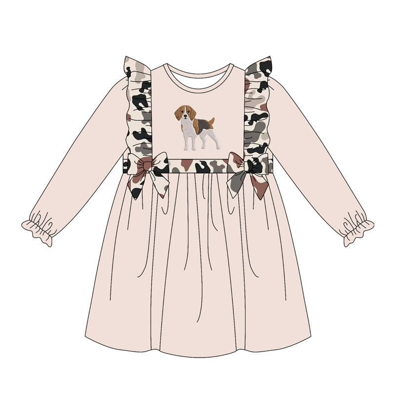 Baby Girls Long Sleeve Black Camo Dogs Hunting Knee Length Dresses Preorder