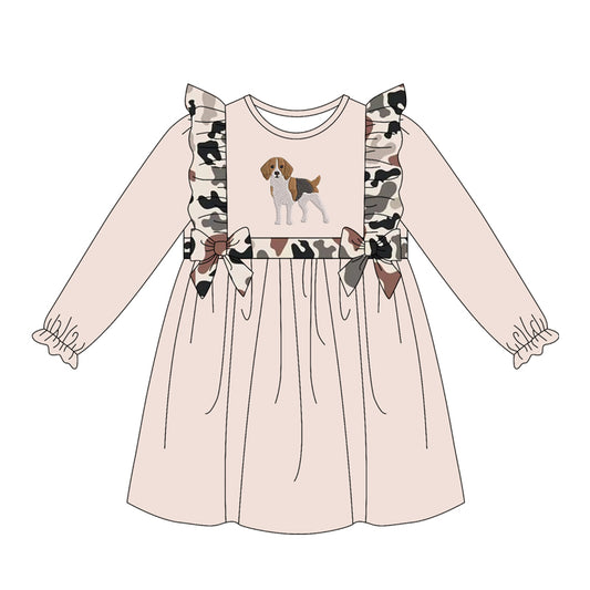 Baby Girls Long Sleeve Black Camo Dogs Hunting Knee Length Dresses Preorder