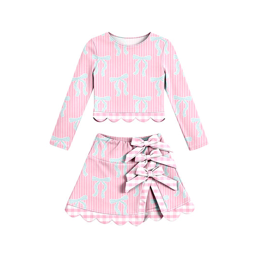 Baby Girls Pink Stripe Bows Top Short Skirt Yoga Active Scallop Clothes Sets Preorder