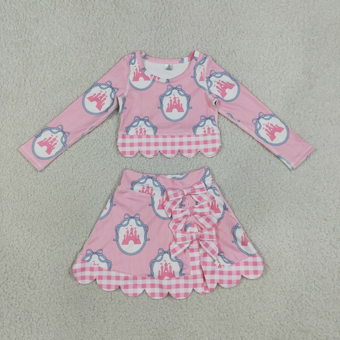 Baby Girls Pink Bows Castles Top Bows Short Skirt Yoga Active Scallop Clothes Sets