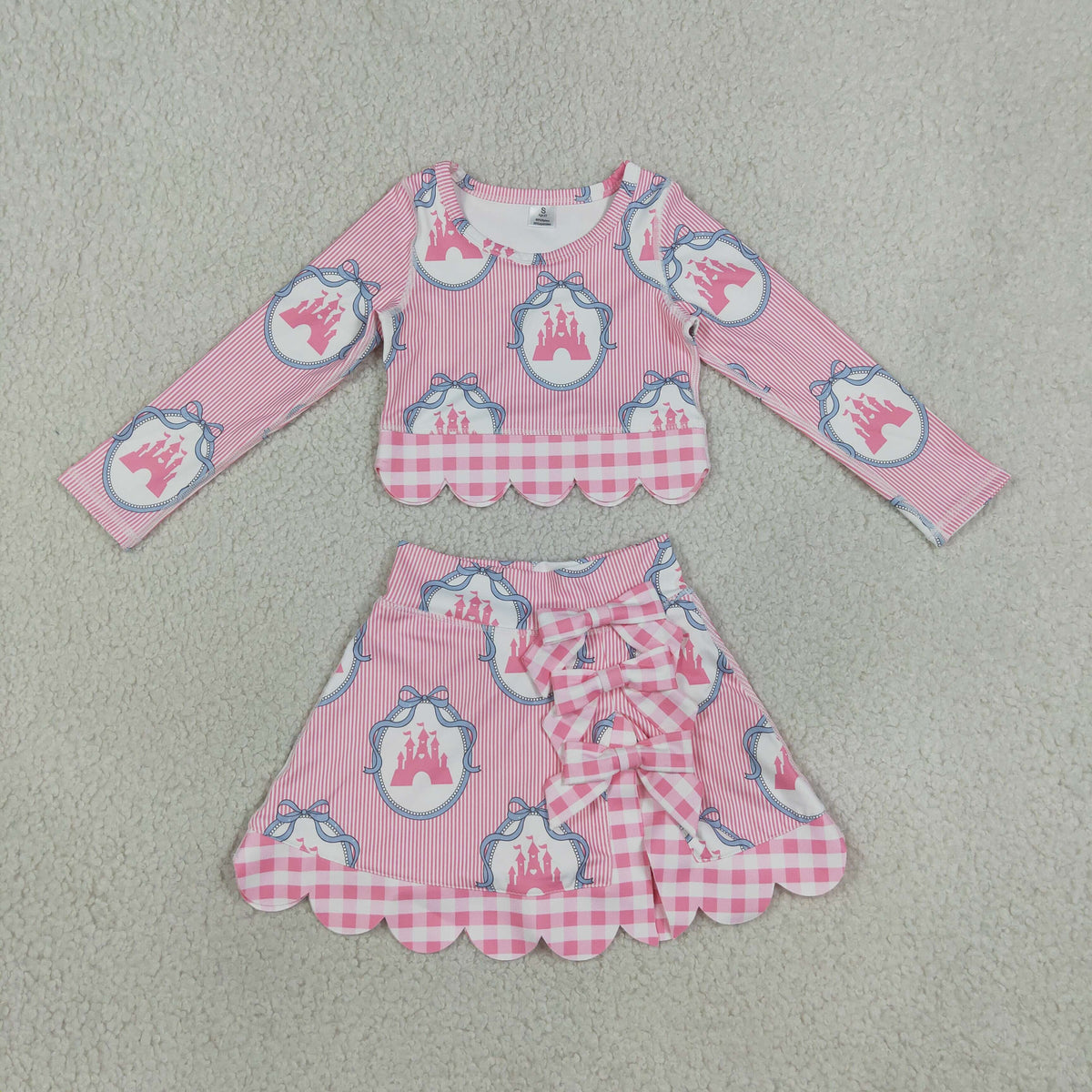 Sibling Baby Girls Long Sleeve Santa Bows Castles Top Skirt Short Scallop Clothes Sets