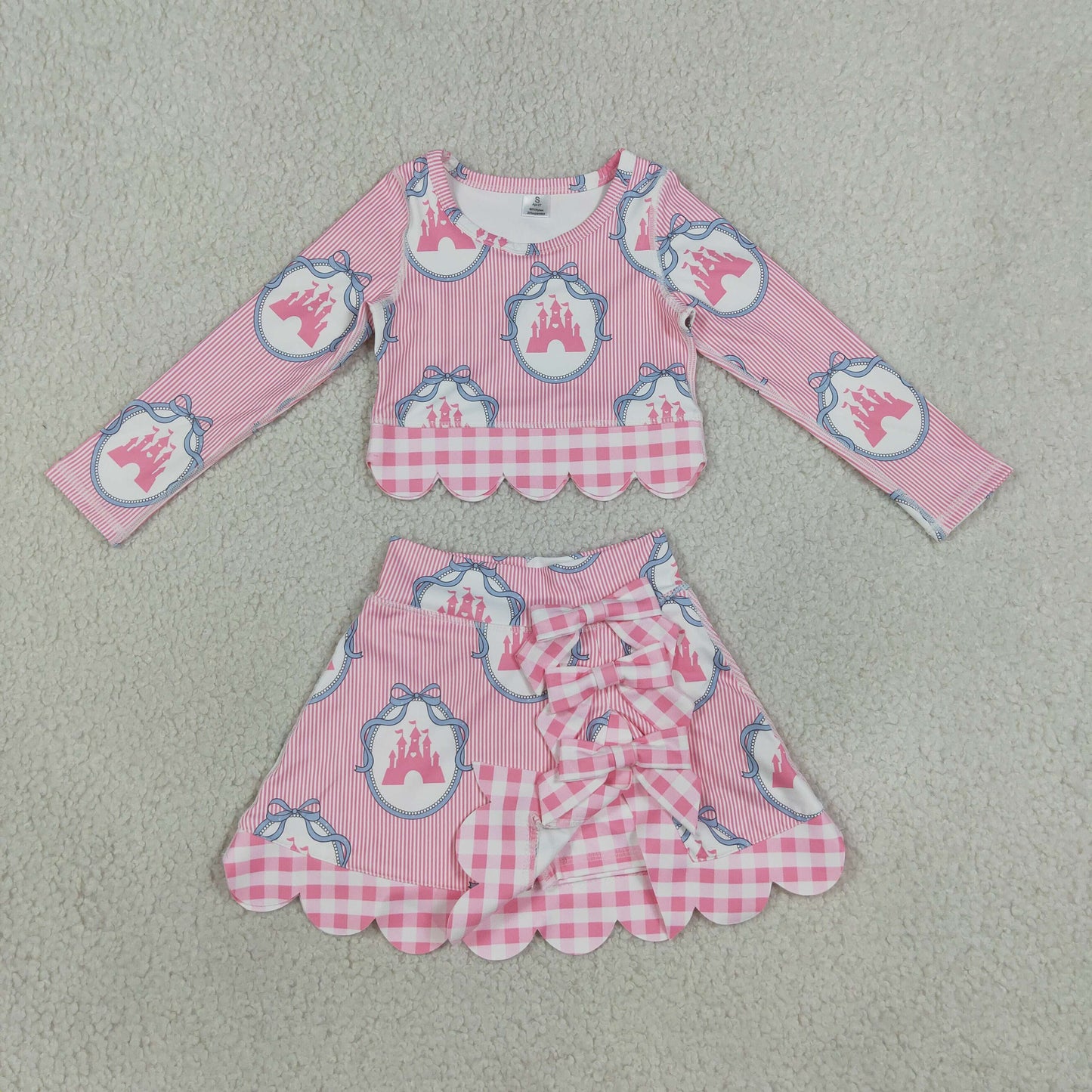 Baby Girls Pink Bows Castles Top Bows Short Skirt Yoga Active Scallop Clothes Sets