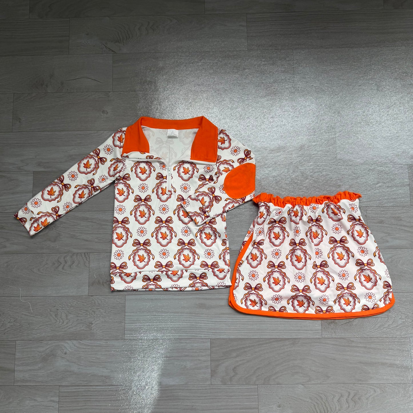 Baby Girls Long Sleeve Bows Leaves Zip Pullovers Skirt Short Fall Clothes Sets Preorder