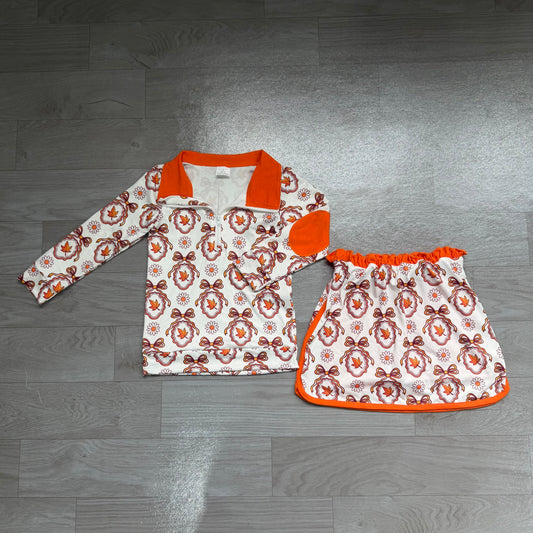 Baby Girls Long Sleeve Bows Leaves Zip Pullovers Skirt Short Fall Clothes Sets Preorder
