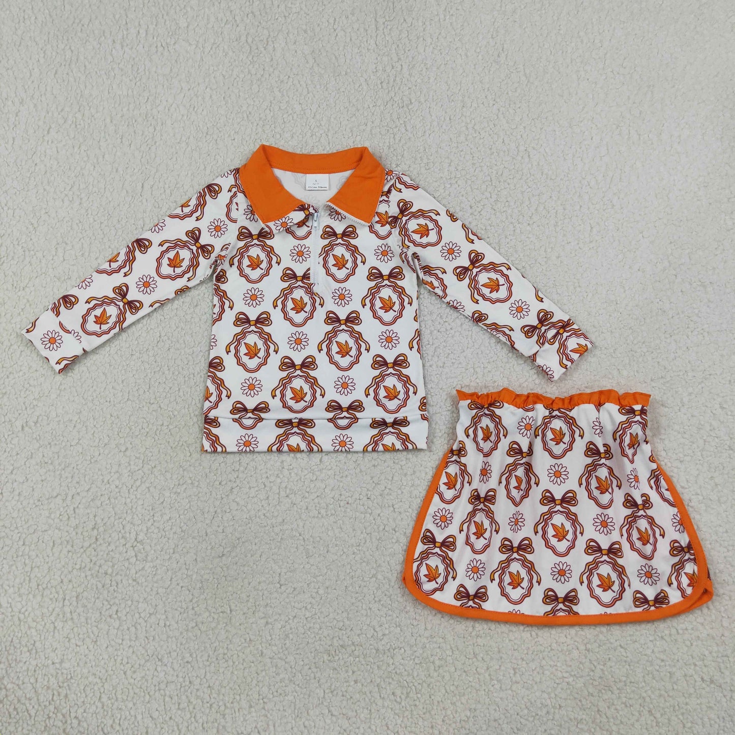 Sibling Baby Girls Long Sleeve Flowers Bows Zip Pumpkins Top Skirt Short Clothes Sets