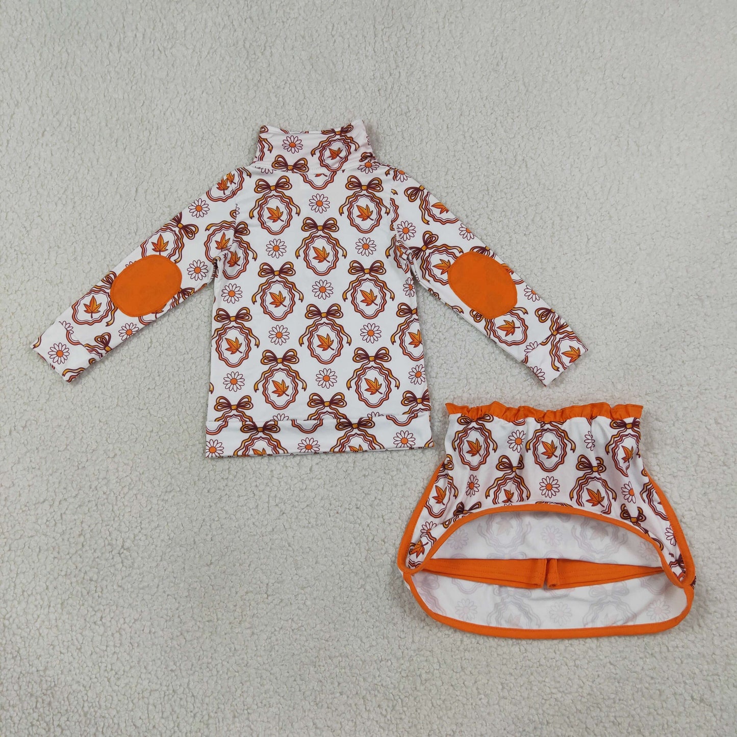 Sibling Baby Girls Long Sleeve Flowers Bows Zip Pumpkins Top Skirt Short Clothes Sets