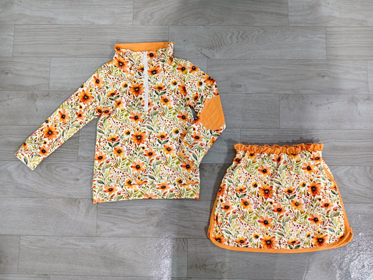 Baby Girls Long Sleeve Flowers Zip Pullovers Skirt Short Fall Clothes Sets Preorder