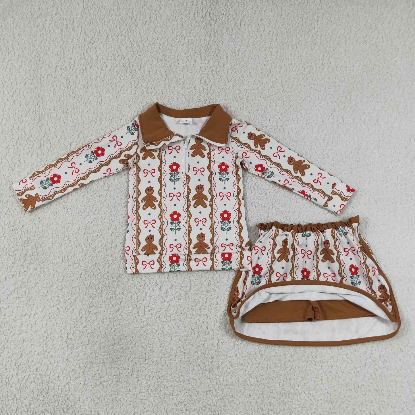 Sibling Baby Girls Long Sleeve Zip Pullovers Skirt Short Christmas Clothes Sets