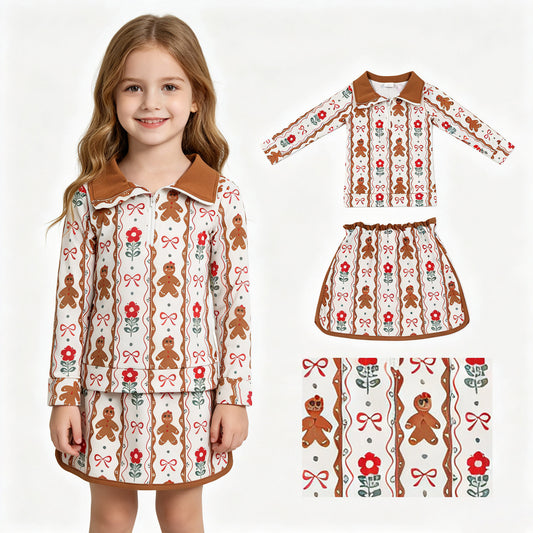 Baby Girls Flowers Gingerbread Bows Zip Top Skirt Short Christmas Sets