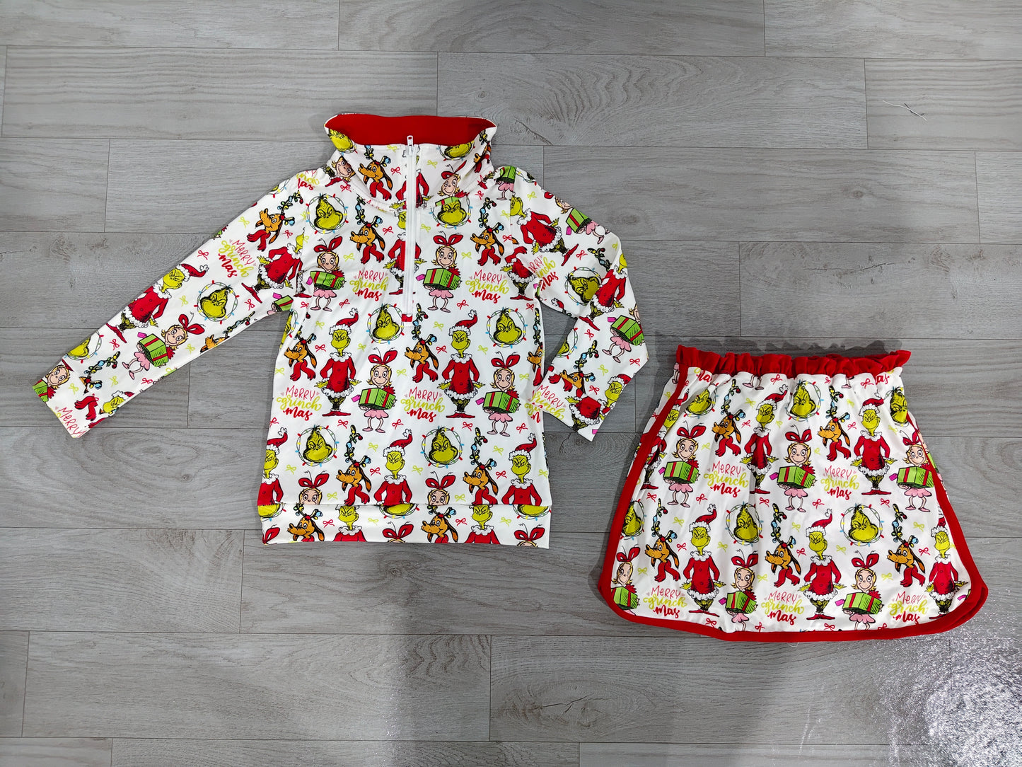 Baby Girls Green Face Frogs Gifts Zip Top Skirt Short Christmas Clothes Sets Preorder
