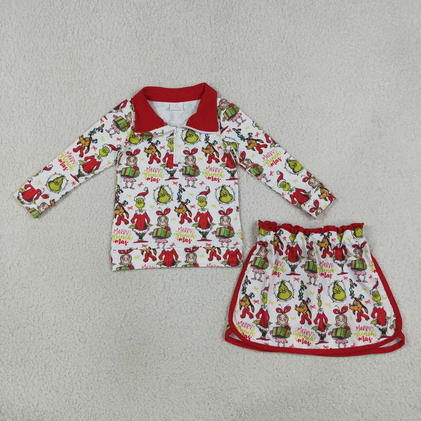 Sibling Baby Girls Long Sleeve Zip Pullovers Skirt Short Christmas Clothes Sets