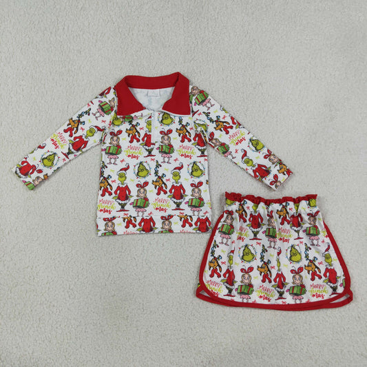 Sibling Baby Girls Long Sleeve Zip Pullovers Skirt Short Christmas Clothes Sets