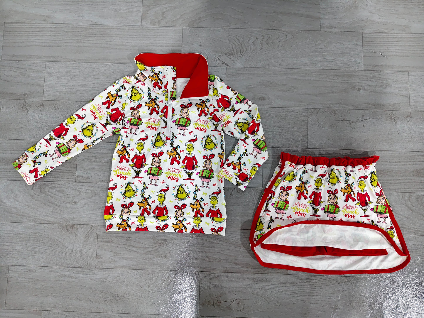 Baby Girls Green Face Frogs Gifts Zip Top Skirt Short Christmas Clothes Sets Preorder