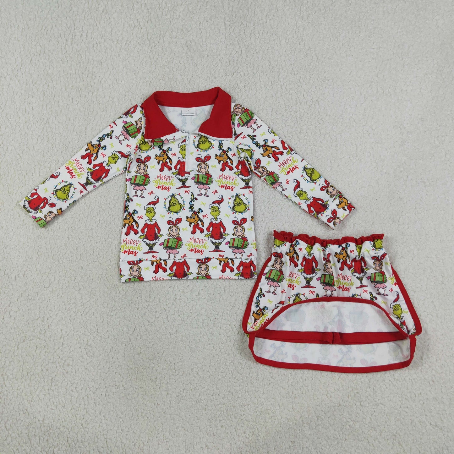 Sibling Baby Girls Long Sleeve Zip Pullovers Skirt Short Christmas Clothes Sets