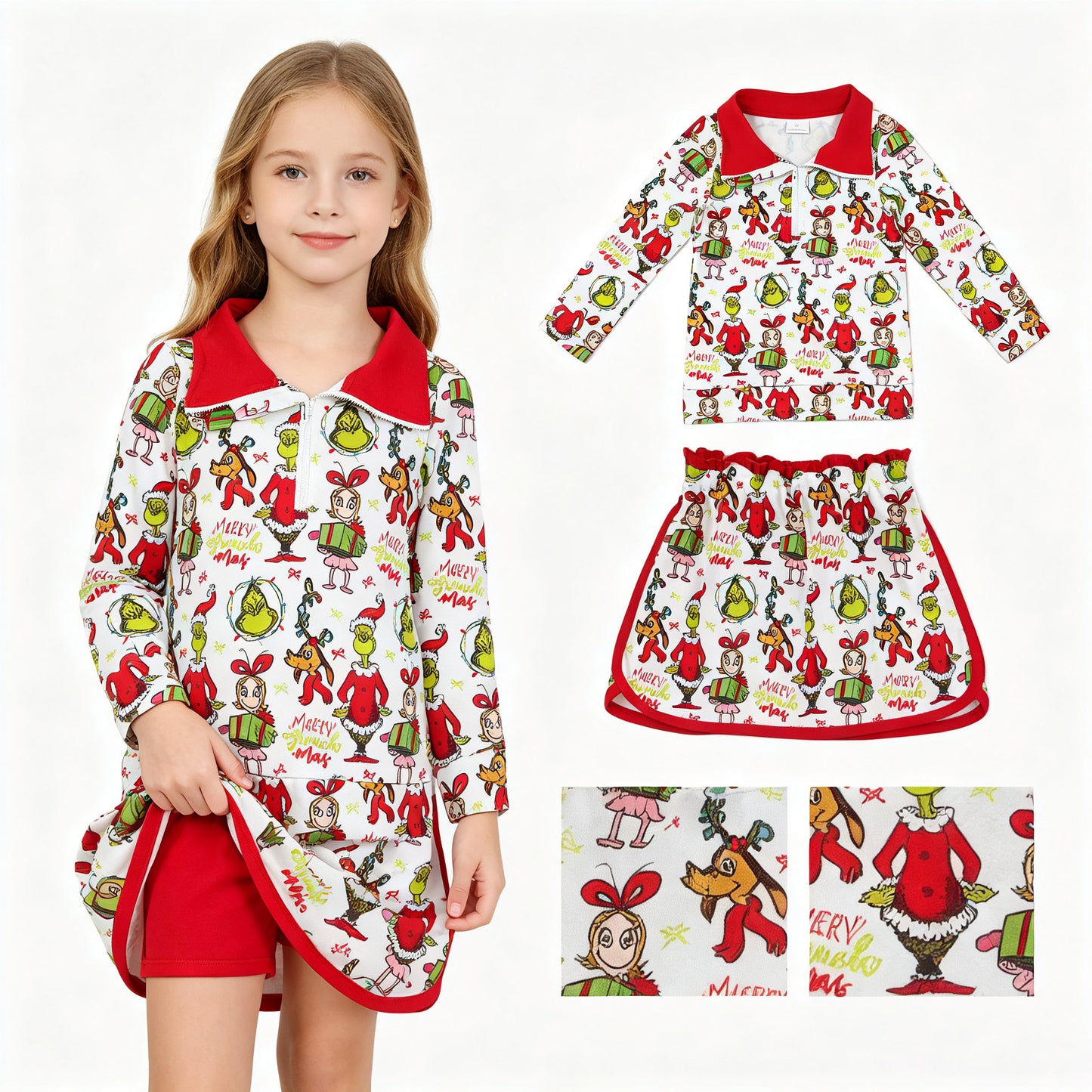 Baby Girls Red Gifts Frogs Zip Top Skirt Short Christmas Clothes Sets