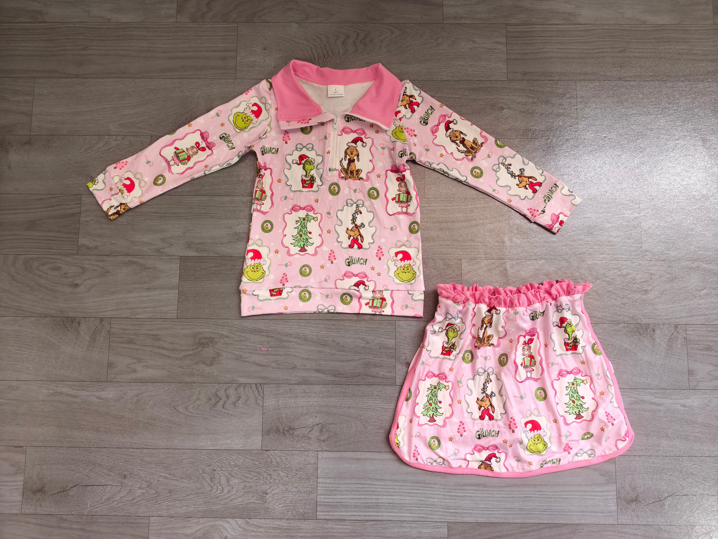 Baby Girls Green Face Frogs Trees Zip Top Skirt Short Christmas Clothes Sets