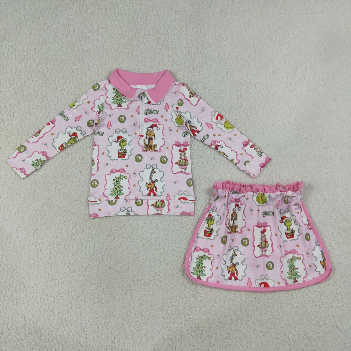 Sibling Baby Girls Long Sleeve Zip Pullovers Skirt Short Christmas Clothes Sets
