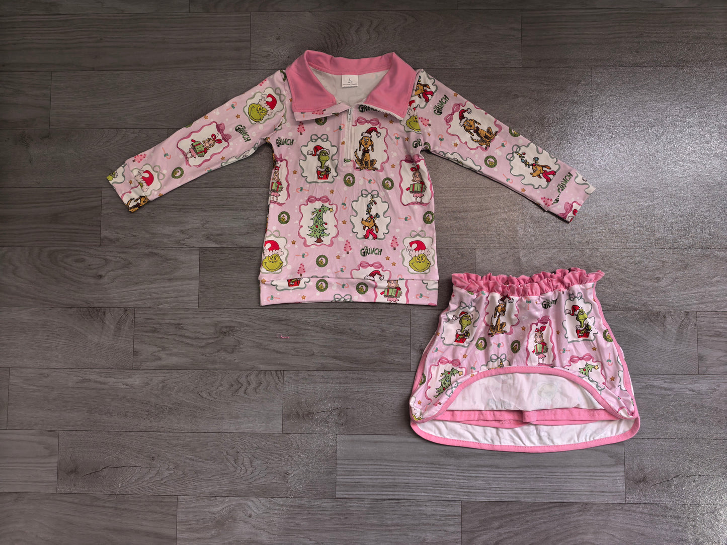 Baby Girls Green Face Frogs Trees Zip Top Skirt Short Christmas Clothes Sets