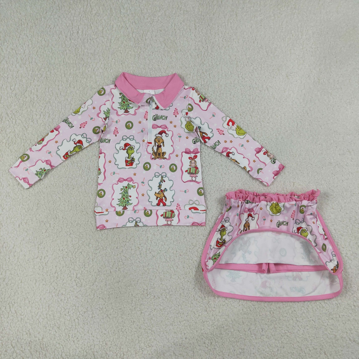Sibling Baby Girls Long Sleeve Zip Pullovers Skirt Short Christmas Clothes Sets