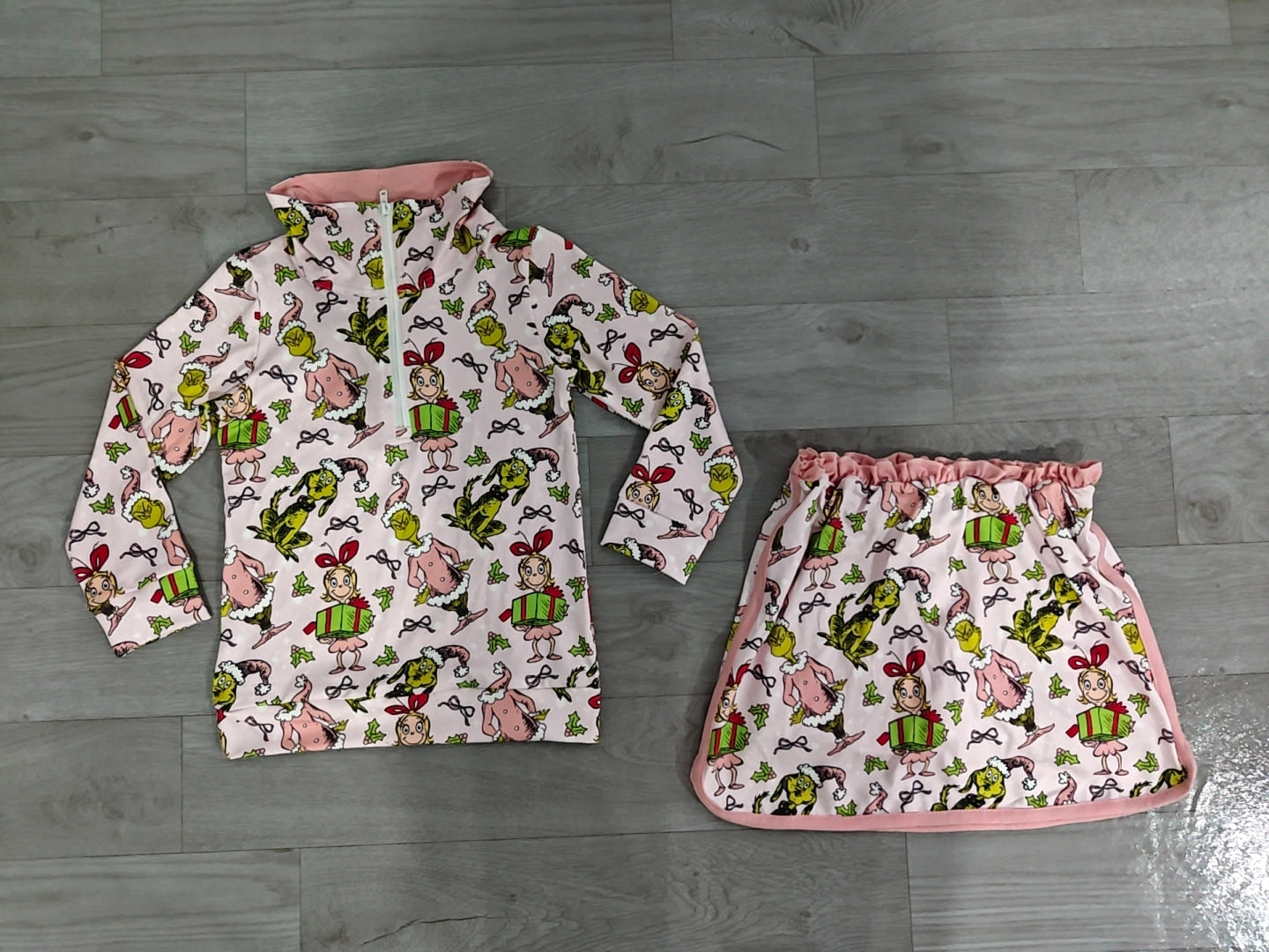 Baby Girls Green Face Frogs Gifts Zip Top Skirt Short Christmas Clothes Sets Preorder
