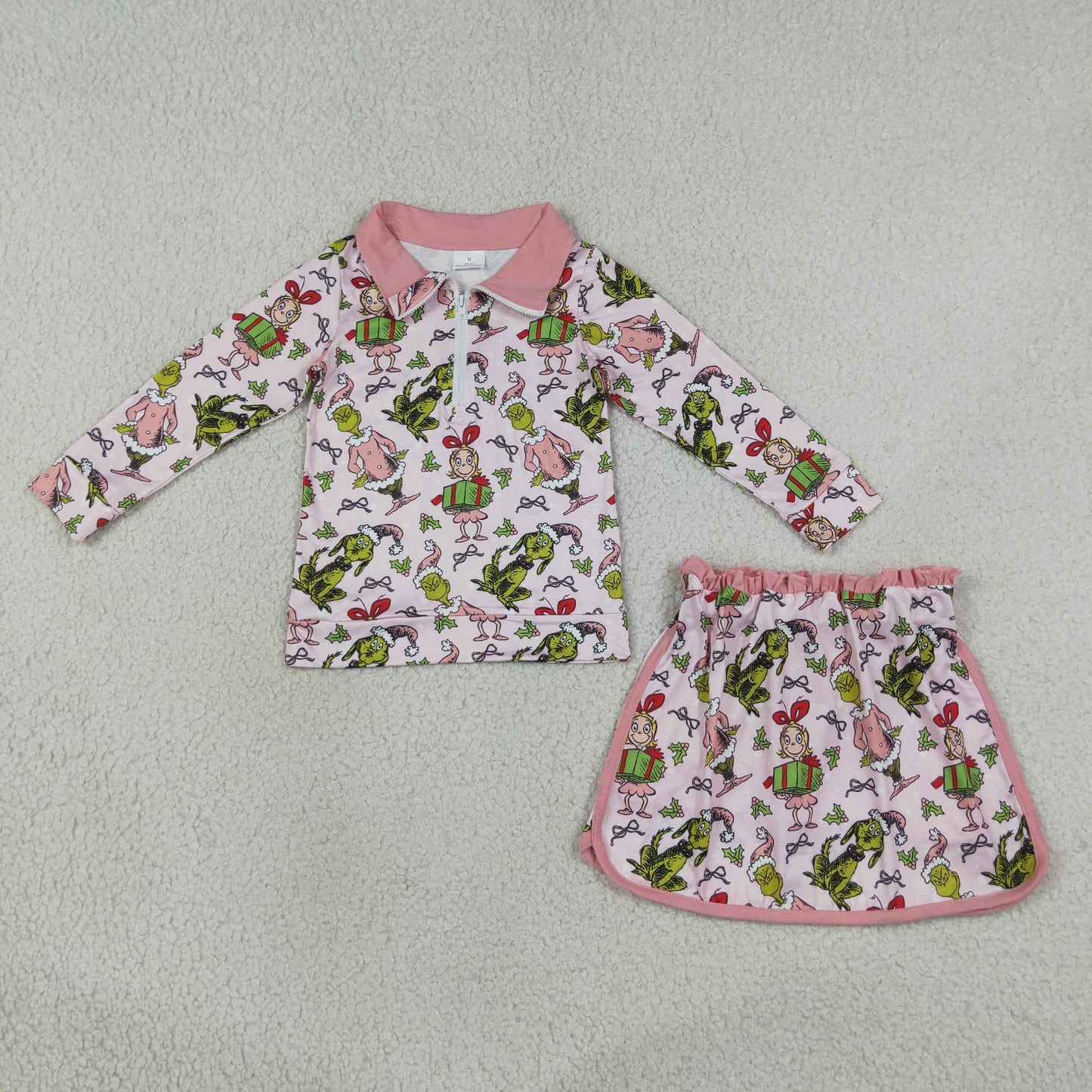 Sibling Baby Girls Long Sleeve Zip Pullovers Skirt Short Christmas Clothes Sets