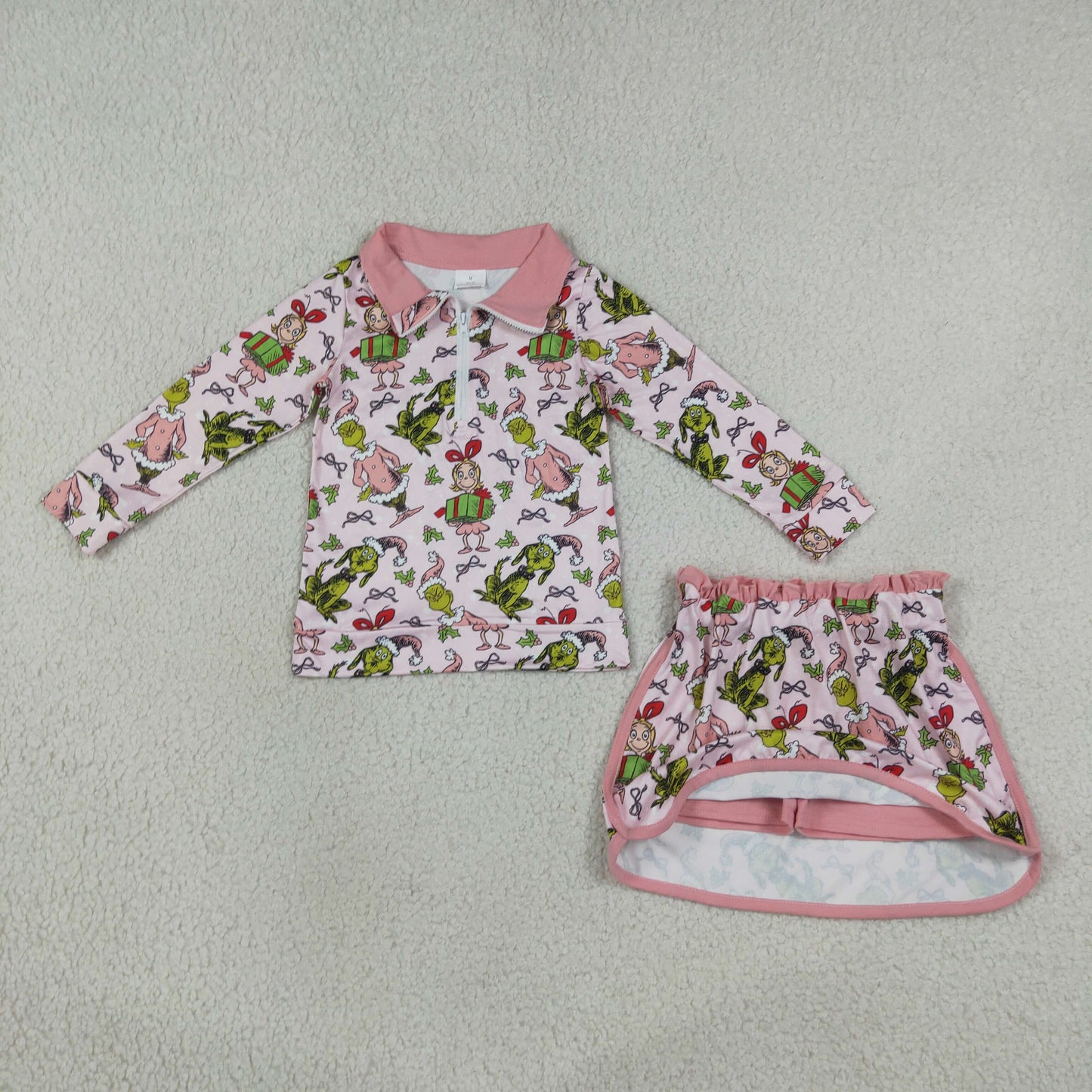 Sibling Baby Girls Long Sleeve Zip Pullovers Skirt Short Christmas Clothes Sets