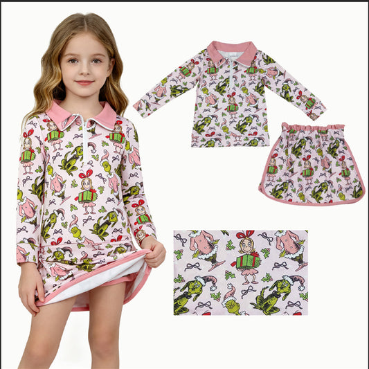Baby Girls Pink Gifts Frogs Zip Top Skirt Short Christmas Clothes Sets
