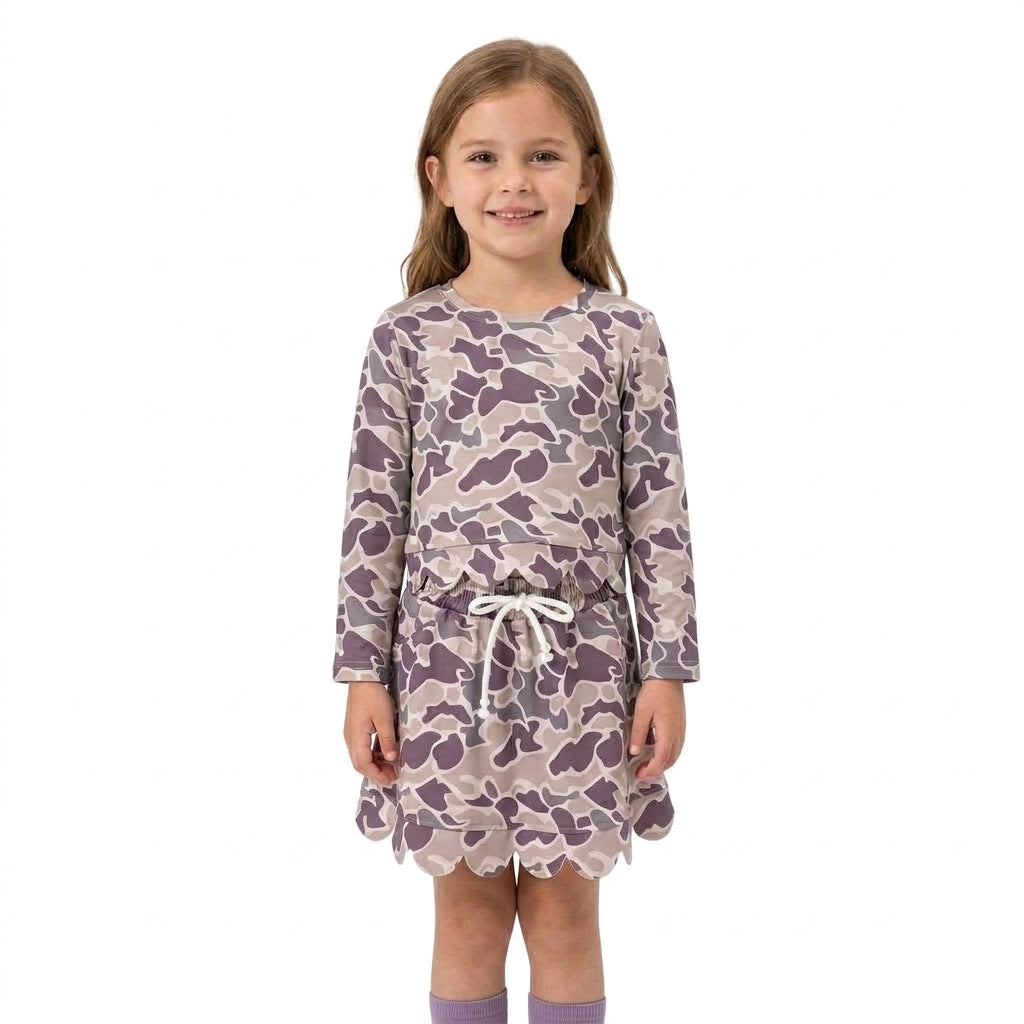 Baby Girls Long Sleeve Southern Grey Camo Top Skirt Short Scallop Clothes Set