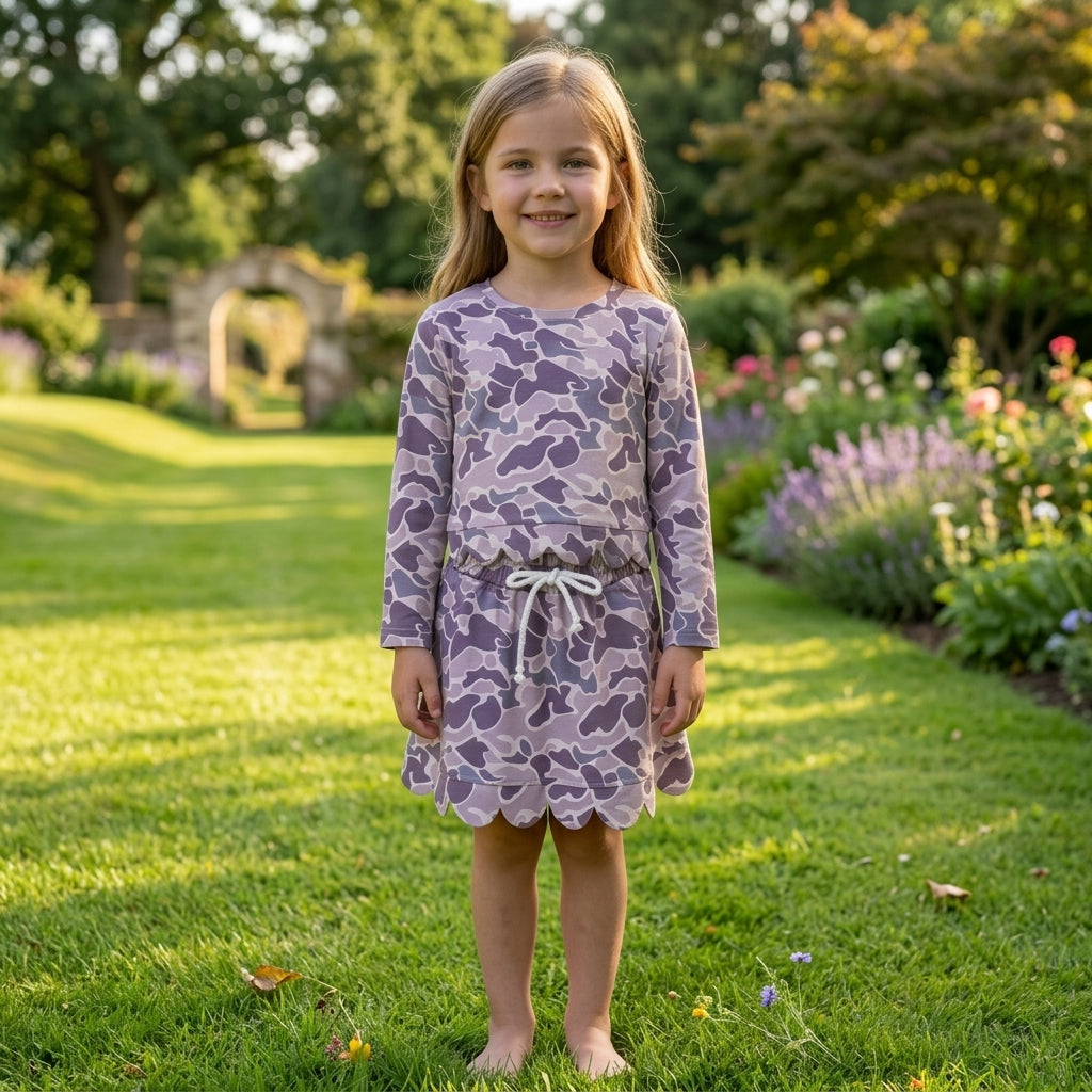 Baby Girls Long Sleeve Southern Grey Camo Top Skirt Short Scallop Clothes Set