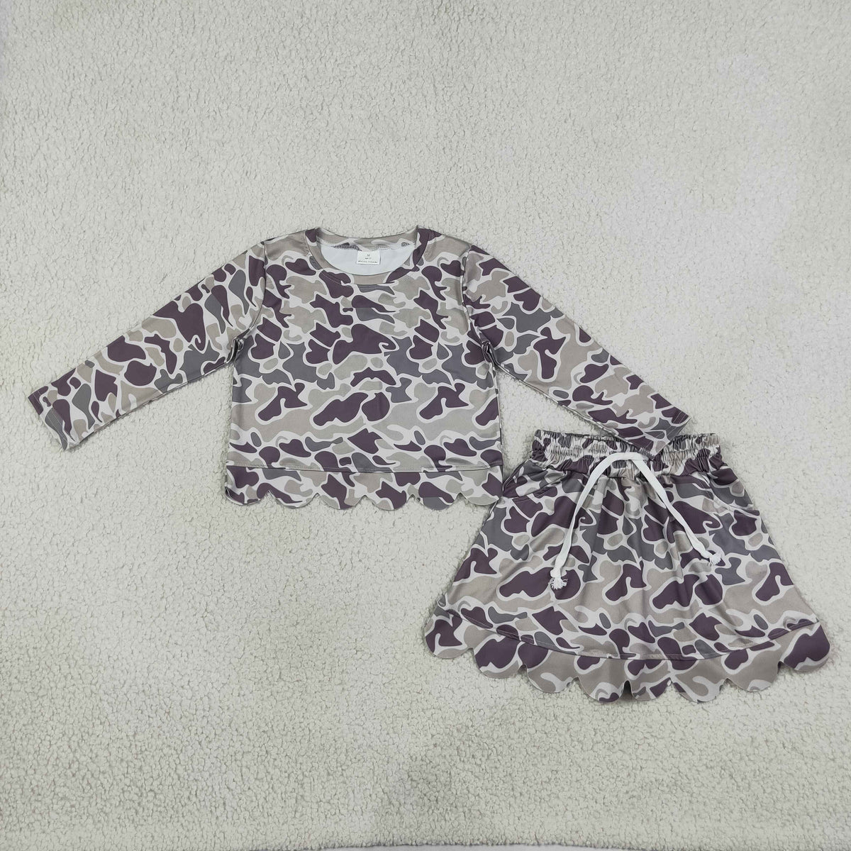 Sibling Baby Girls Long Sleeve Southern Camo Shirts Top Skirt Short Scallop Clothes Sets