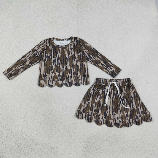 Baby Girls Long Sleeve Southern Wood Camo Top Skirt Short Scallop Clothes Set
