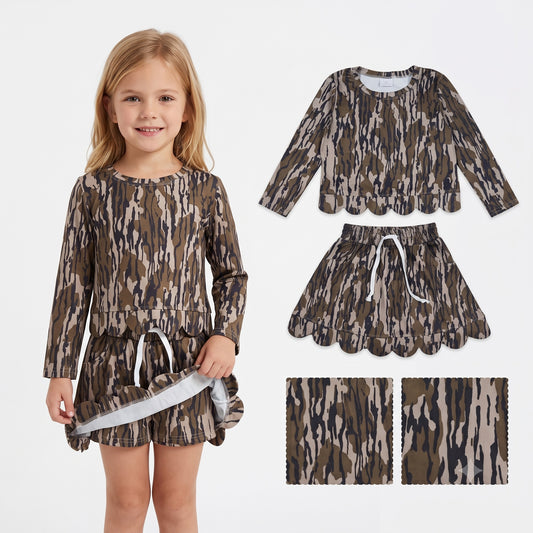 Baby Girls Long Sleeve Southern Wood Camo Top Skirt Short Scallop Clothes Set