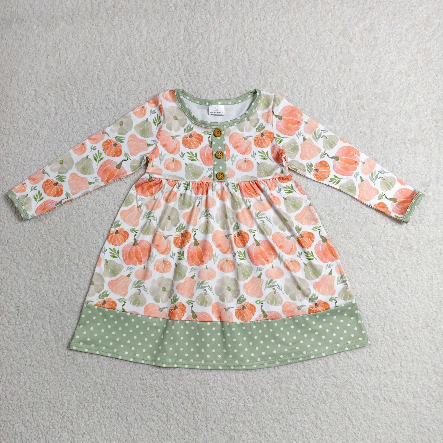 Sibling Baby Girls Bows Pumpkins Bats Flowers Halloween Fall Button Knee Length Dresses