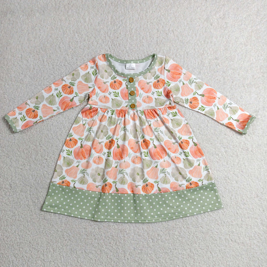 Sibling Baby Girls Bows Pumpkins Bats Flowers Halloween Fall Button Knee Length Dresses