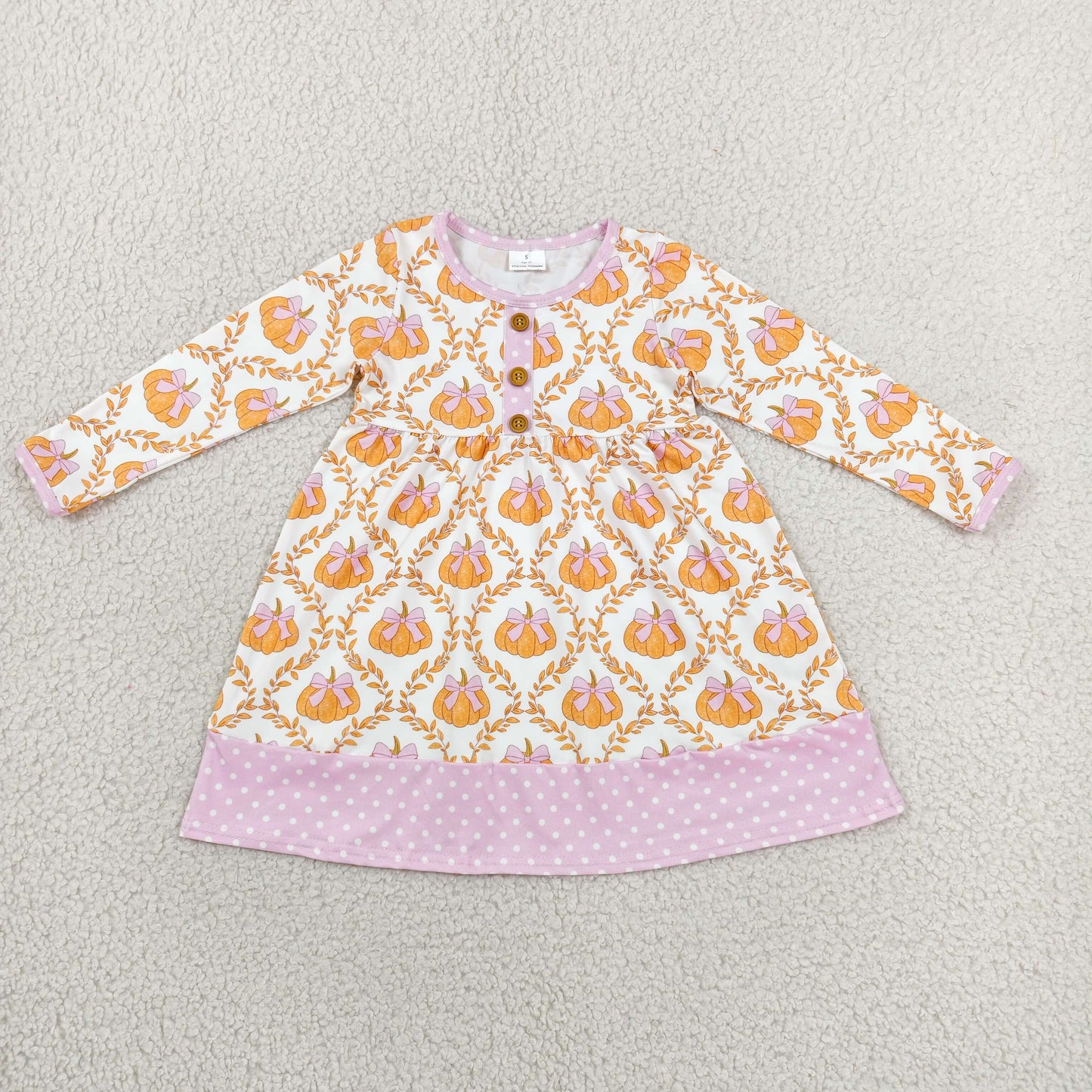 Sibling Baby Girls Bows Pumpkins Bats Flowers Halloween Fall Button Knee Length Dresses