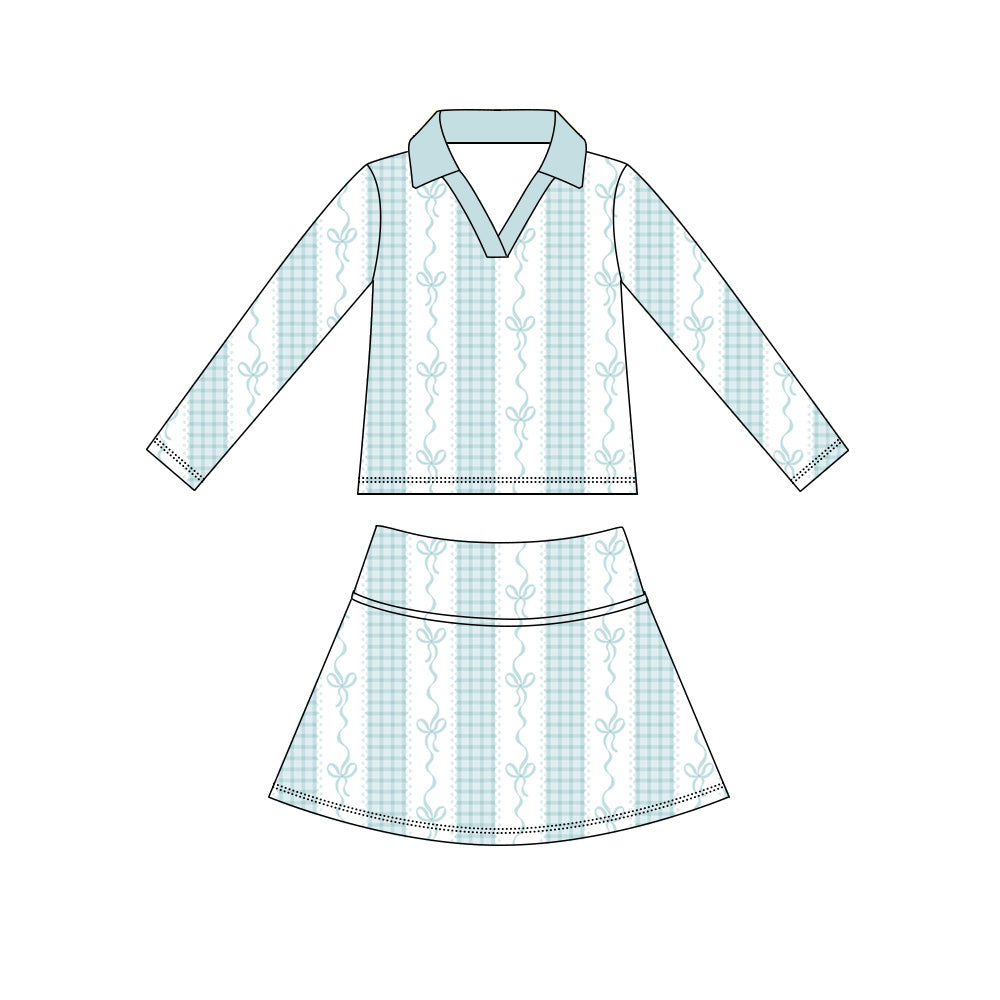 Baby Girls Blue Bows Stripe Long Sleeve Shirt Top Skirt Short Yoga Active Clothes Set Preorder