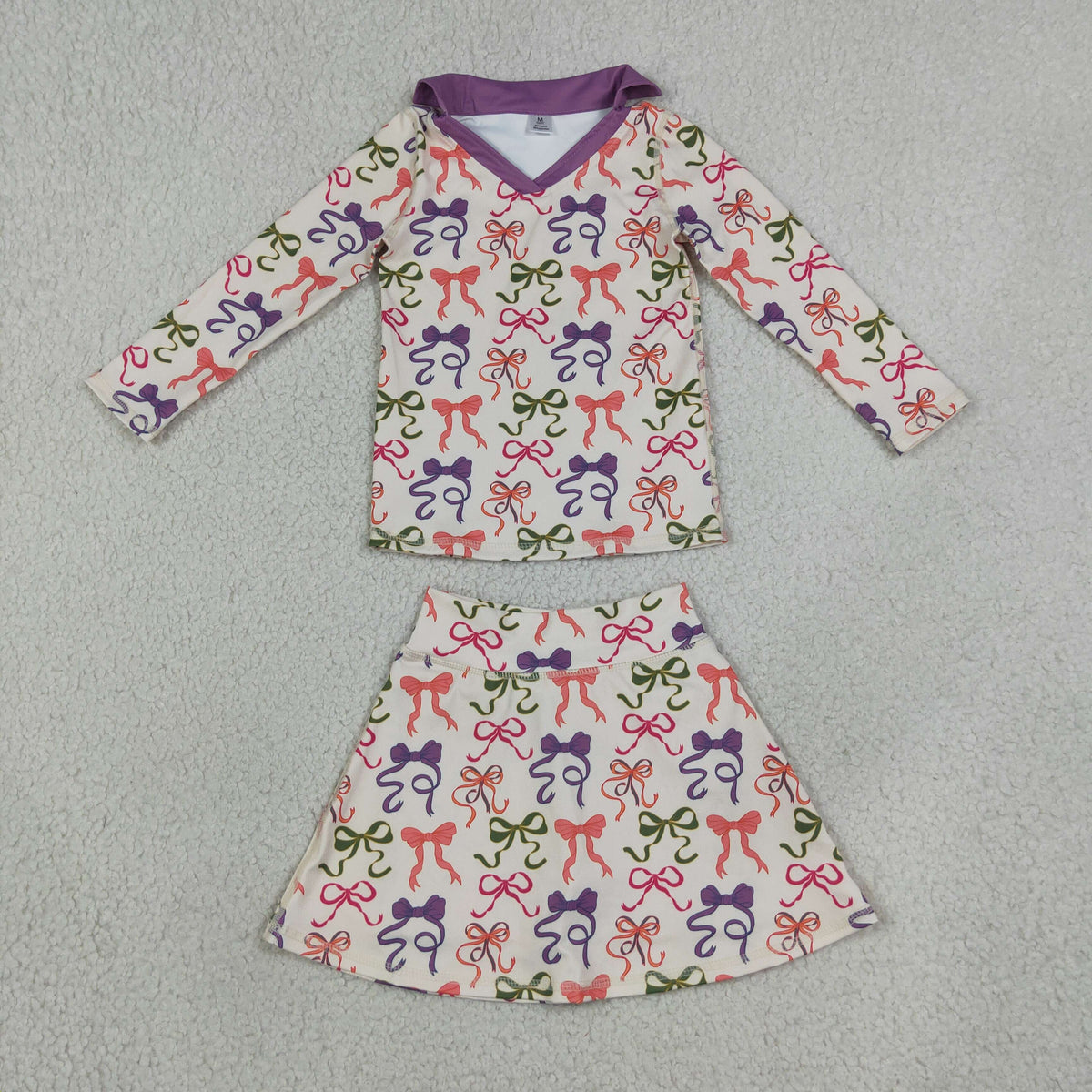 Baby Girls Colorful Bows Long Sleeve Top Skirt Short Yoga Active Clothes Set