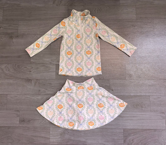 Baby Girls Colorful Pumpkins Bows Zip Pullover Skirt Short Fall Yoga Active Clothes Sets Preorder