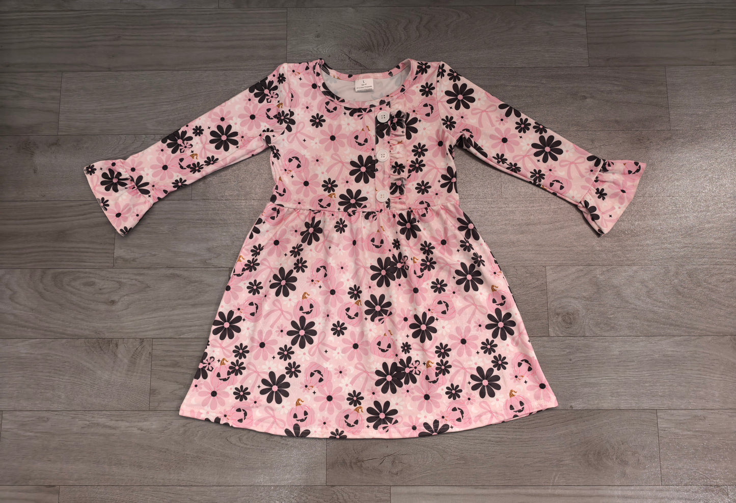 Baby Girls Ghosts Pumpkins Flowers Button Halloween Knee Length Dresses Preorder