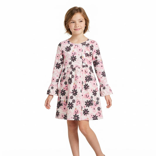 Baby Girls Ghosts Pumpkins Flowers Button Halloween Knee Length Dresses