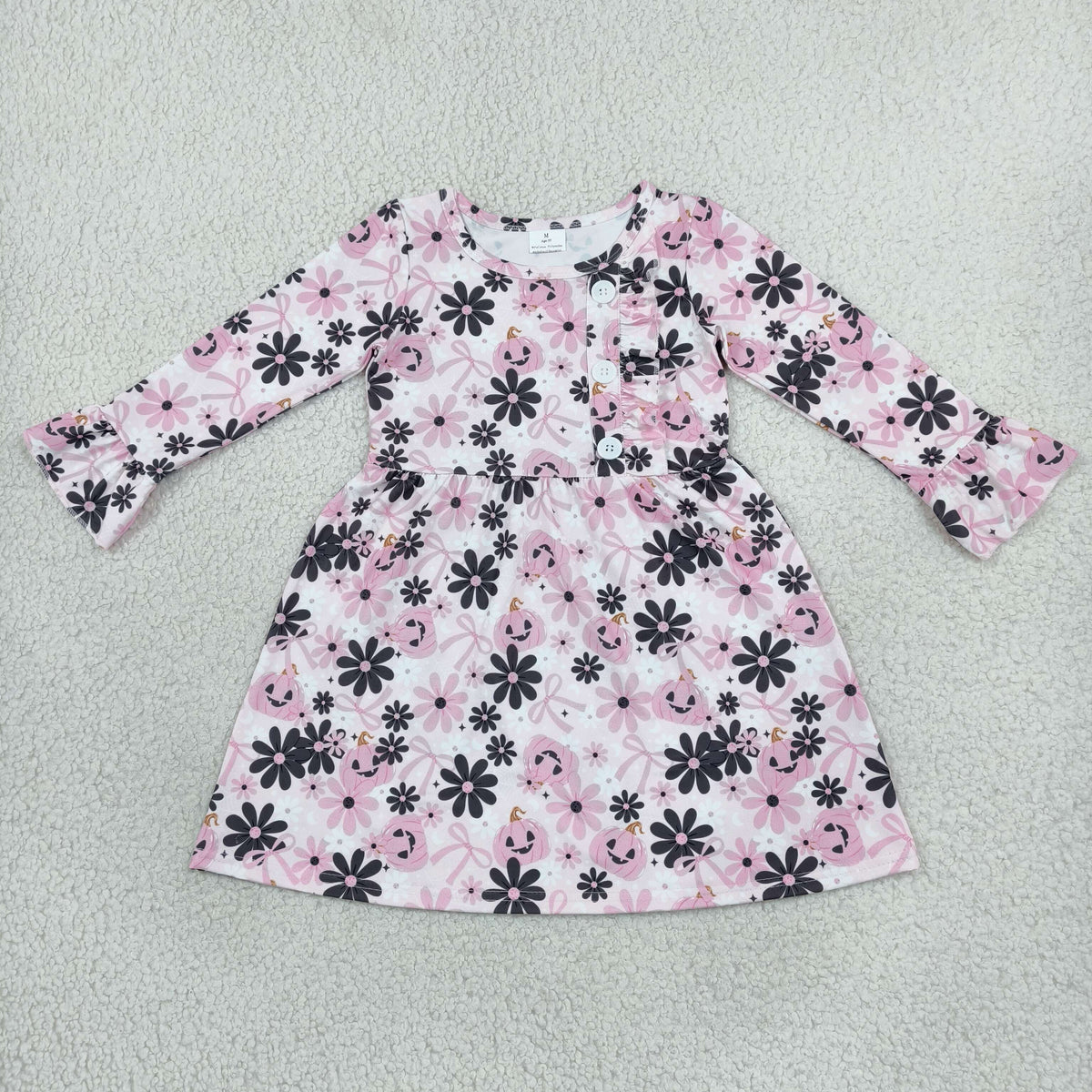 Baby Girls Ghosts Pumpkins Flowers Button Halloween Knee Length Dresses