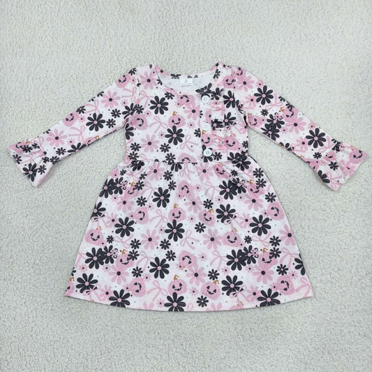 Baby Girls Ghosts Pumpkins Flowers Button Halloween Knee Length Dresses