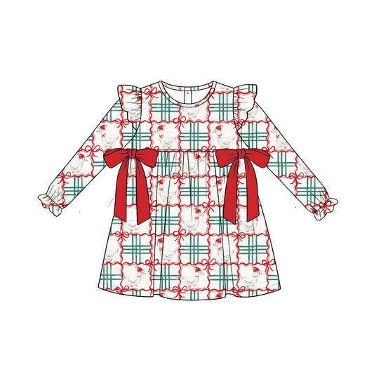 Baby Girls Long Ruffle Sleeve Bows Gooses Checked Fall Knee Length Dress Preorder