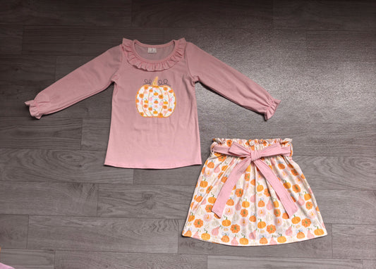 Embroidery Pumpkins Baby Girls Tunic Bows Skirt Short Fall Clothes Sets