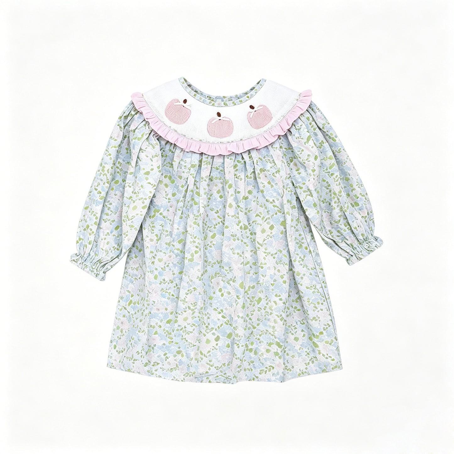 Preorder moq 5 Baby Girls Long Ruffle Sleeve Pumpkins Flowers Fall Knee Length Dresses