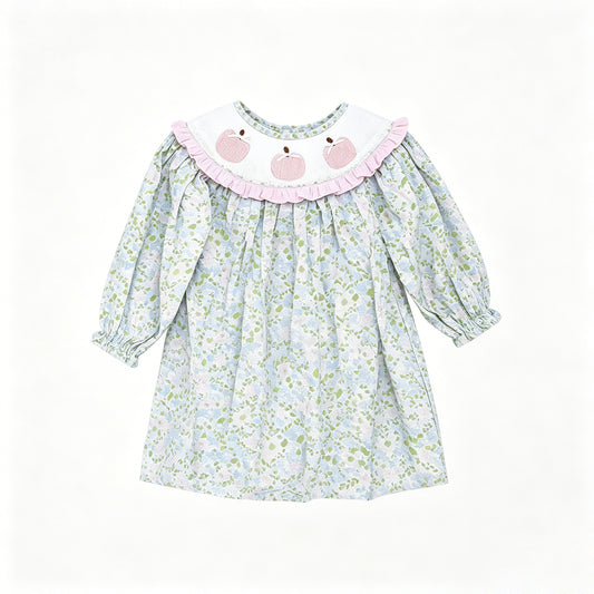 Preorder moq 5 Baby Girls Long Ruffle Sleeve Pumpkins Flowers Fall Knee Length Dresses