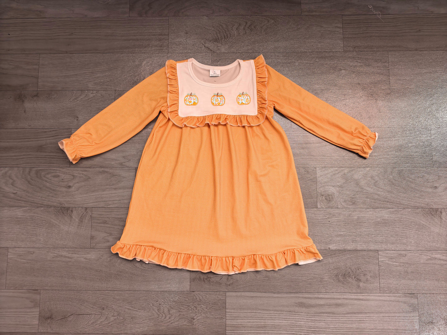 Embroidery Pumpkins Baby Girls Fall Ruffle Knee Length Dresses Preorder