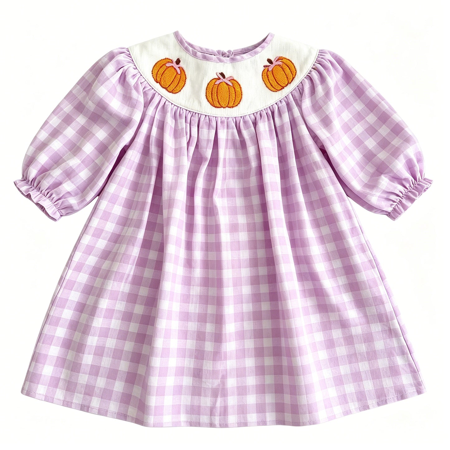 Preorder moq 5 Baby Girls Pink Checked Pumpkins Fall Knee Length Dresses